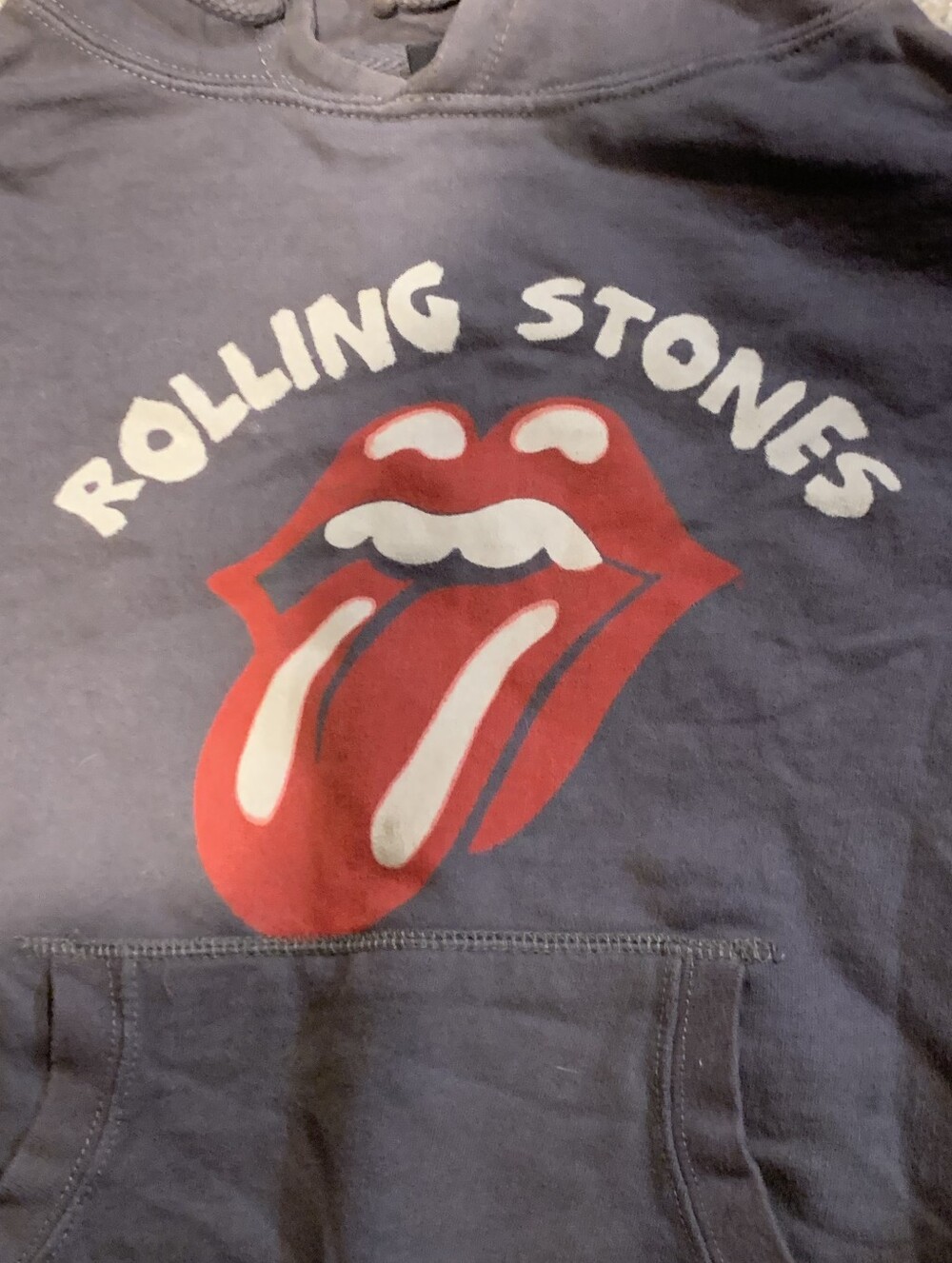 #716 Rolling Stones Tongue Logo Hoodie - Gray with Red & White Graphic